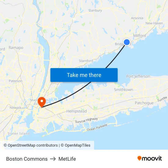 Boston Commons to MetLife map