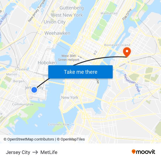 Jersey City to MetLife map