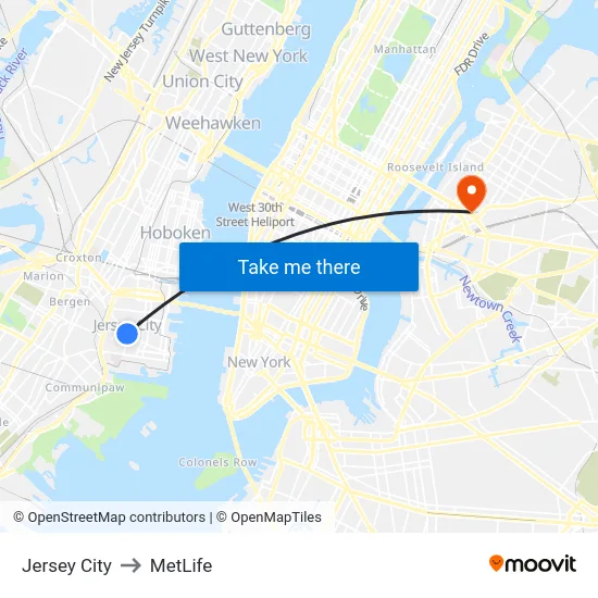 Jersey City to MetLife map