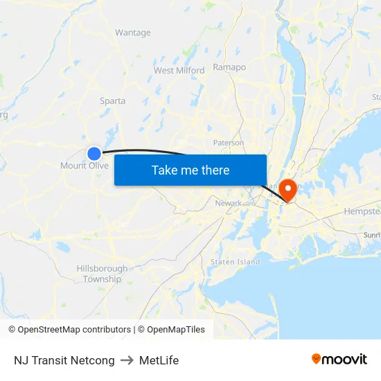 NJ Transit Netcong to MetLife map