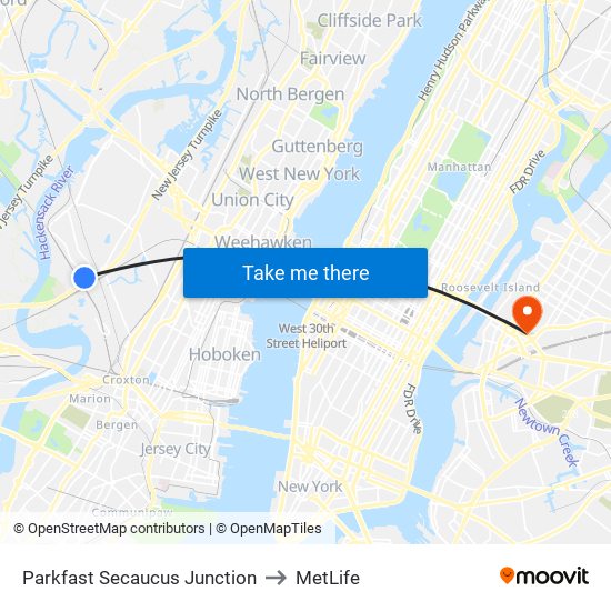 Parkfast Secaucus Junction to MetLife map