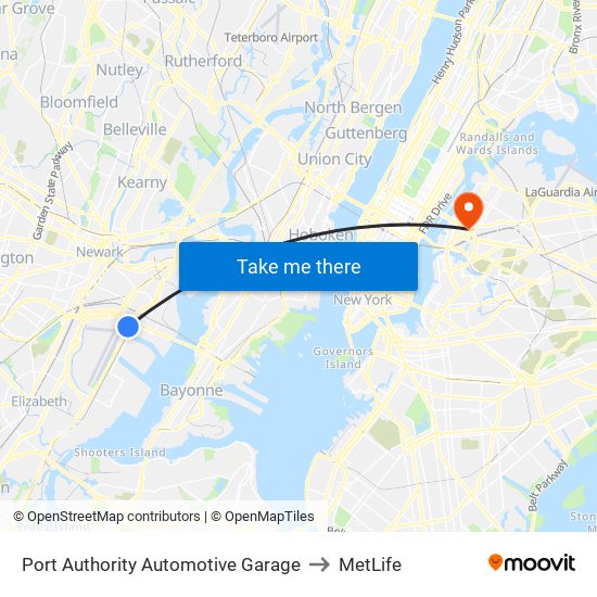 Port Authority Automotive Garage to MetLife map