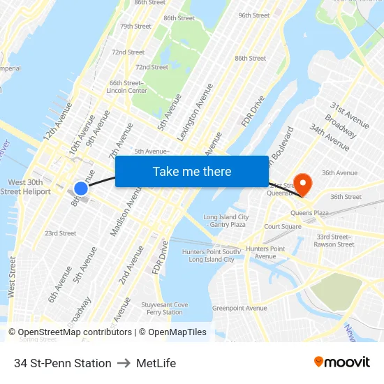 34 St-Penn Station to MetLife map