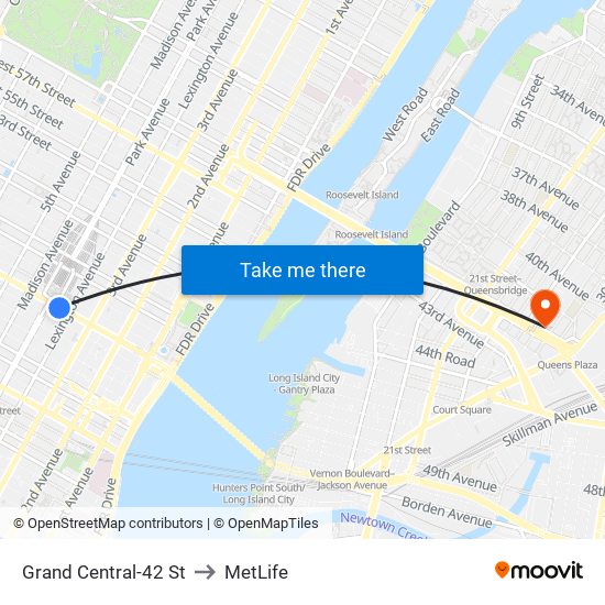 Grand Central-42 St to MetLife map