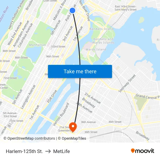 Harlem-125th St. to MetLife map