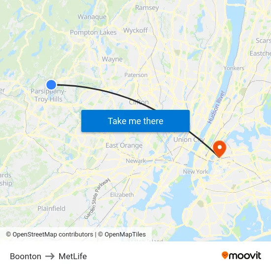 Boonton to MetLife map