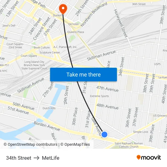 34th Street to MetLife map