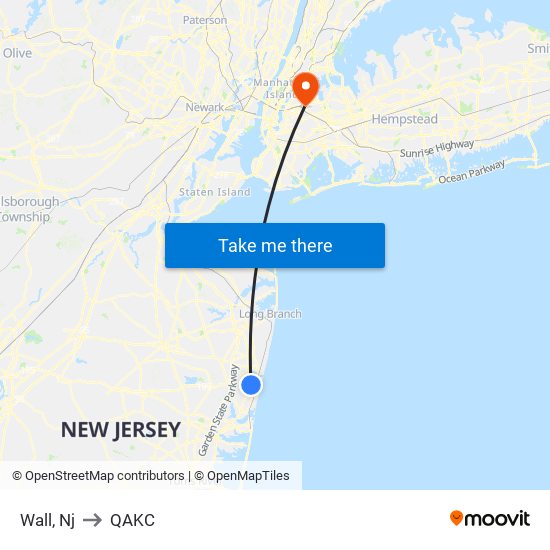 Wall, Nj to QAKC map