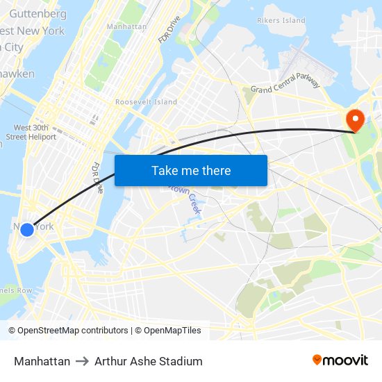 Manhattan to Arthur Ashe Stadium map