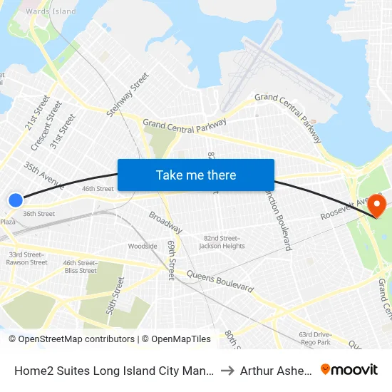 Home2 Suites Long Island City Manhattan View Queens to Arthur Ashe Stadium map