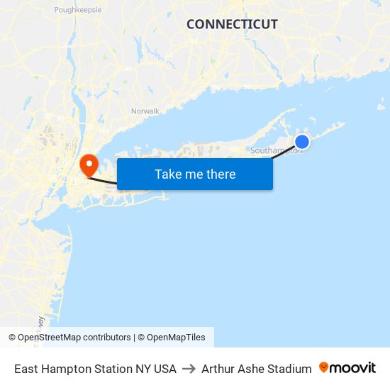 East Hampton Station NY USA to Arthur Ashe Stadium map