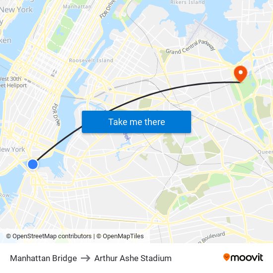 Manhattan Bridge to Arthur Ashe Stadium map