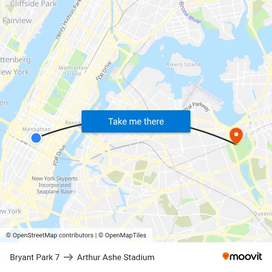 Bryant Park 7 to Arthur Ashe Stadium map