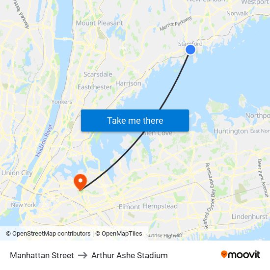 Manhattan Street to Arthur Ashe Stadium map
