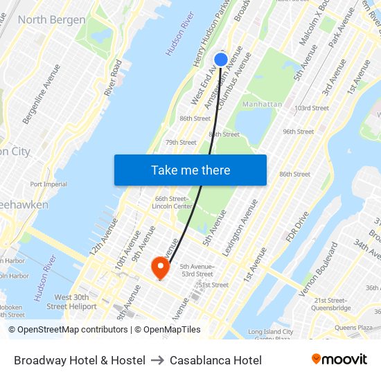 Broadway Hotel & Hostel to Casablanca Hotel map