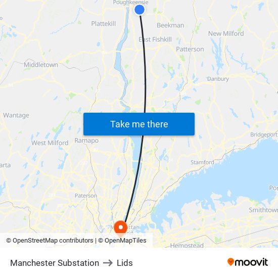 Manchester Substation to Lids map