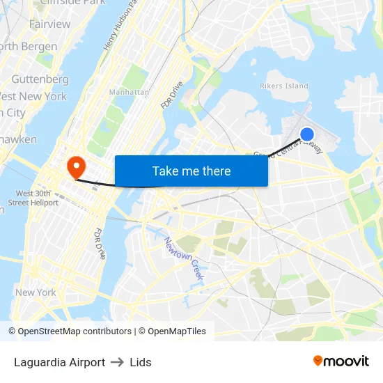Laguardia Airport to Lids map