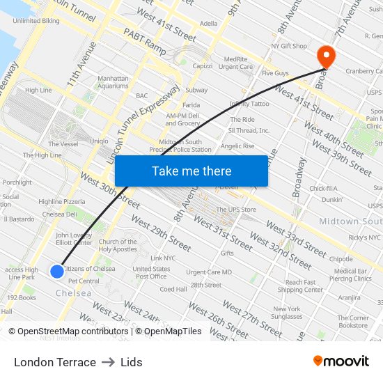 London Terrace to Lids map