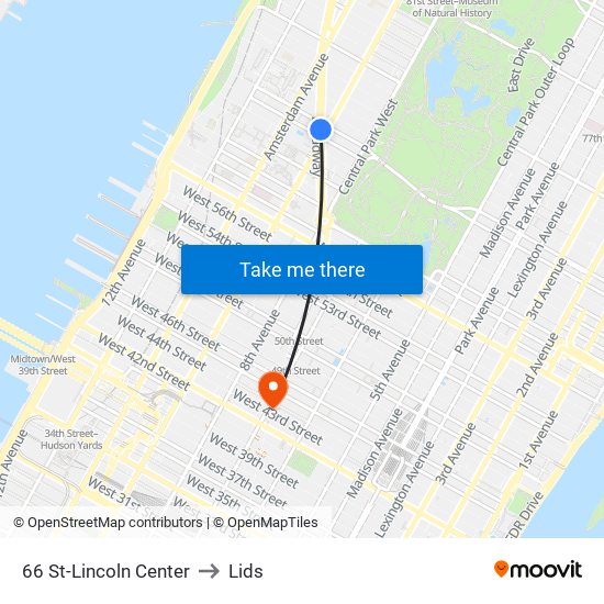 66 St-Lincoln Center to Lids map