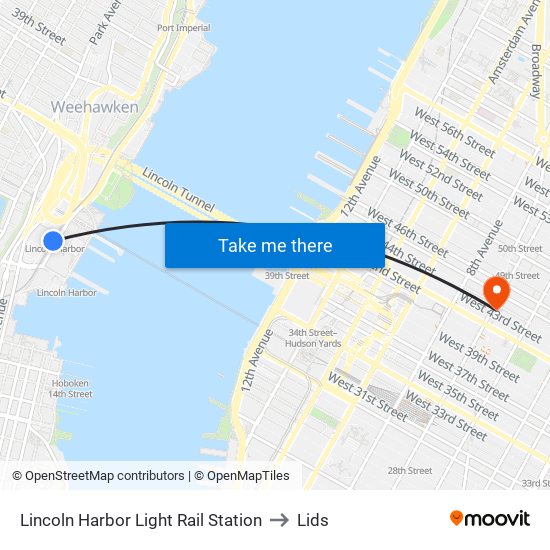 Lincoln Harbor Light Rail Station to Lids map