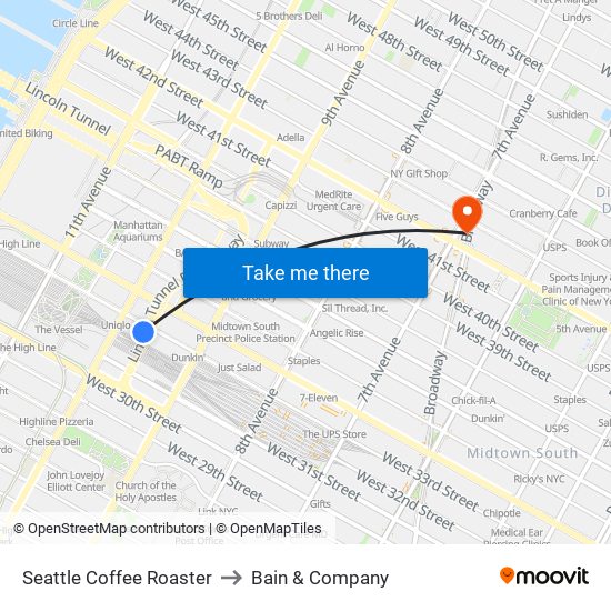 Seattle Coffee Roaster to Bain & Company map