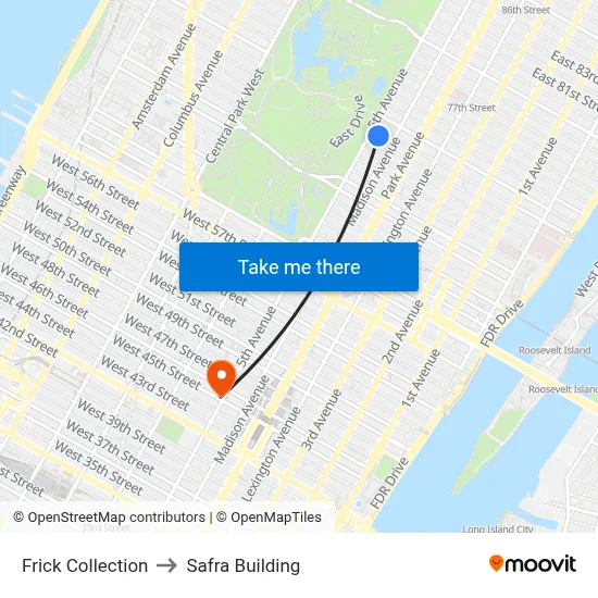 Frick Collection to Safra Building map