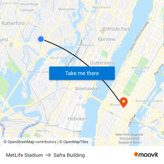 MetLife Stadium to Safra Building map