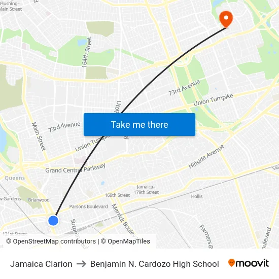 Jamaica Clarion to Benjamin N. Cardozo High School map