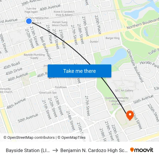 Bayside Station (LIRR) to Benjamin N. Cardozo High School map