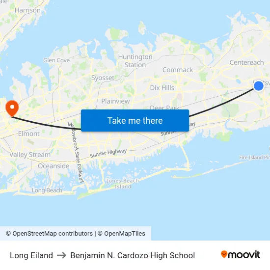 Long Eiland to Benjamin N. Cardozo High School map
