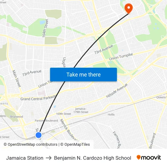 Jamaica Station to Benjamin N. Cardozo High School map