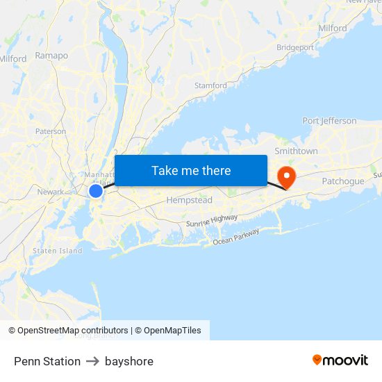 Penn Station to bayshore map