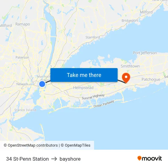 34 St-Penn Station to bayshore map