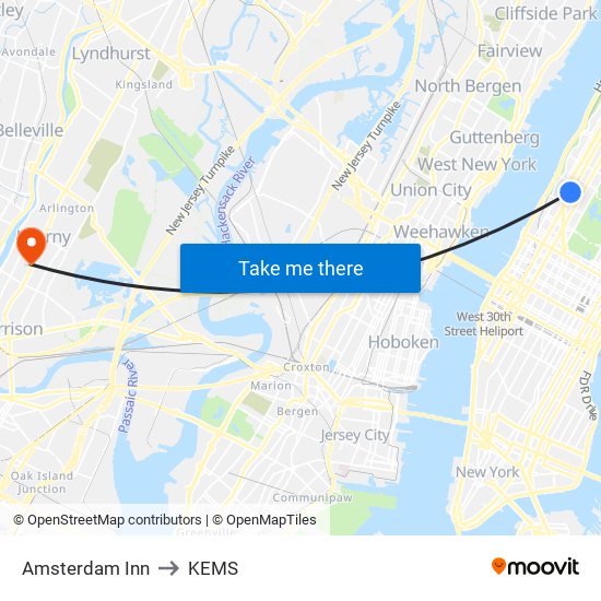 Amsterdam Inn to KEMS map