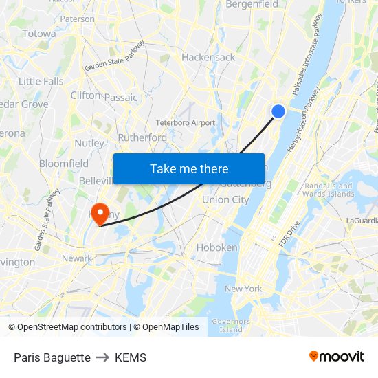 Paris Baguette to KEMS map