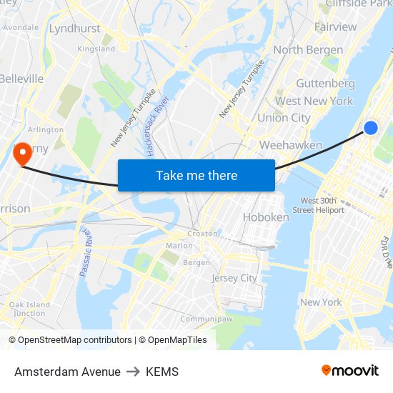 Amsterdam Avenue to KEMS map