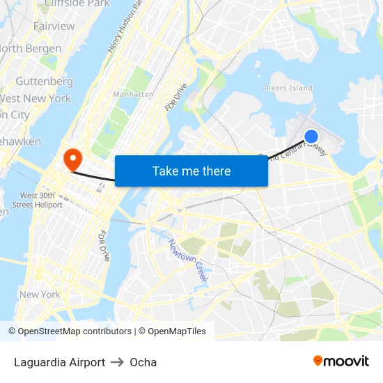 Laguardia Airport to Ocha map