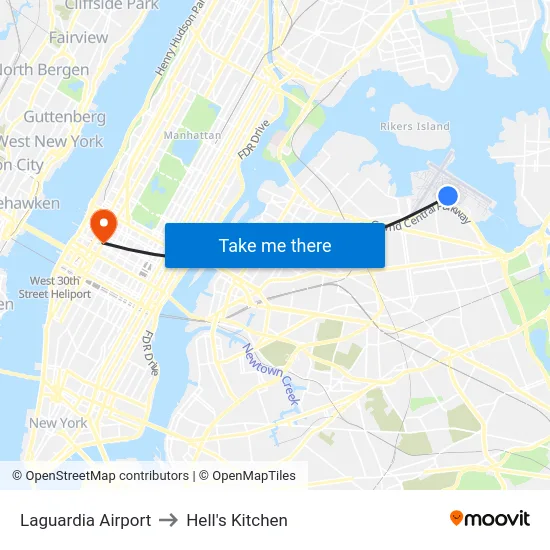 Laguardia Airport to Hell's Kitchen map