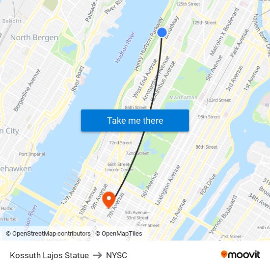 Kossuth Lajos Statue to NYSC map