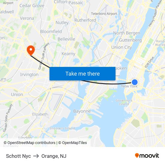 Schott Nyc to Orange, NJ map