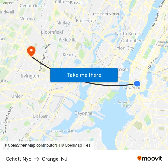 Schott Nyc to Orange, NJ map