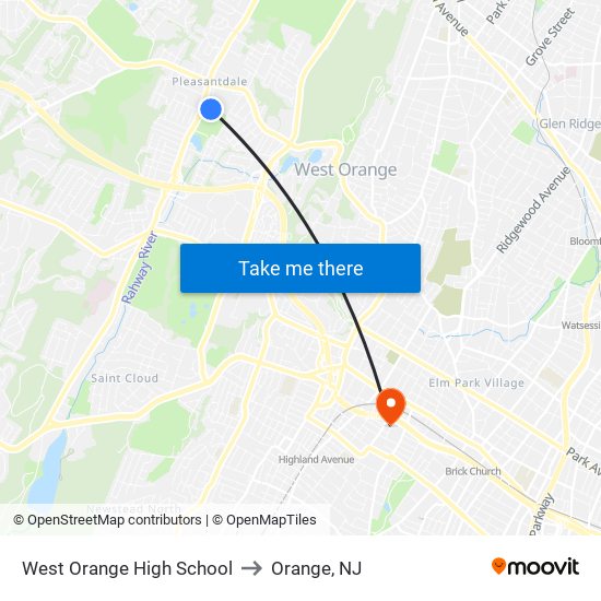 West Orange High School to Orange, NJ map