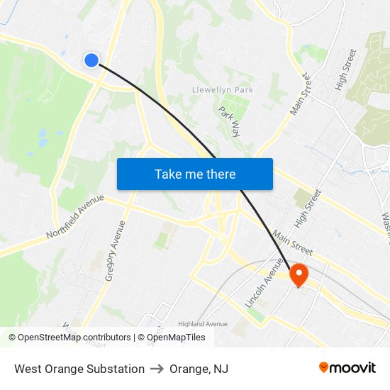 West Orange Substation to Orange, NJ map