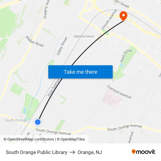 South Orange Public Library to Orange, NJ map