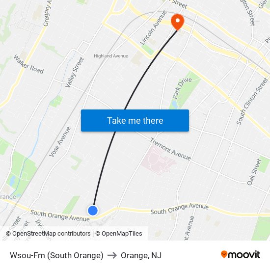 Wsou-Fm (South Orange) to Orange, NJ map