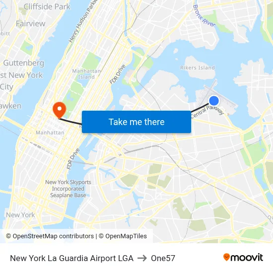 New York La Guardia Airport LGA to One57 map