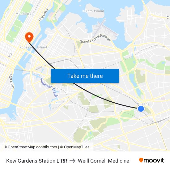 Kew Gardens Station LIRR to Weill Cornell Medicine map
