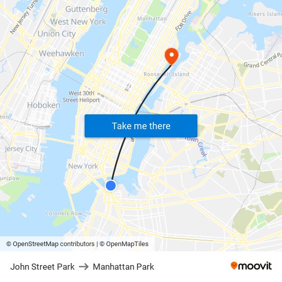 John Street Park to Manhattan Park map