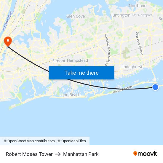 Robert Moses Tower to Manhattan Park map