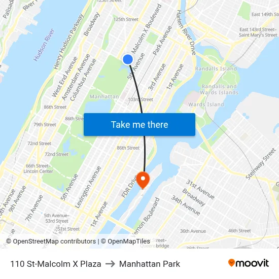 110 St-Malcolm X Plaza to Manhattan Park map
